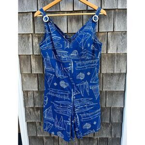 1950 Nautical Blueprint Sailboat Print Vintage Romper‎ Bathing Suit 12